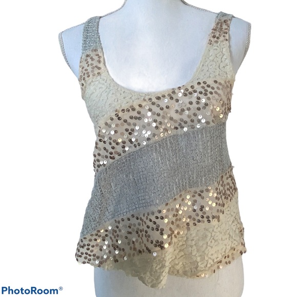 Free People Tops - !!! SOLD. !!!  Free People Mixed Material Tank Top Sequin Scoop
